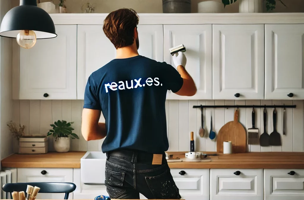 Renovación de cocina con profesional de reaux.es trabajando en los muebles.