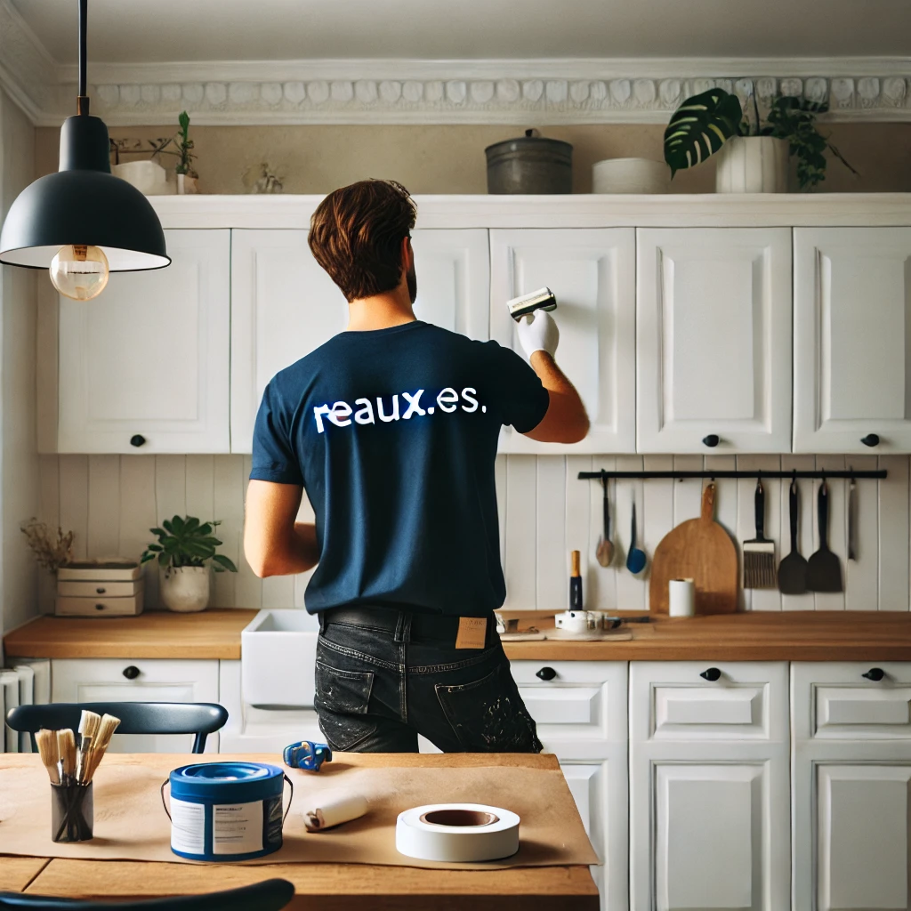 Renovación de cocina con profesional de reaux.es trabajando en los muebles.
