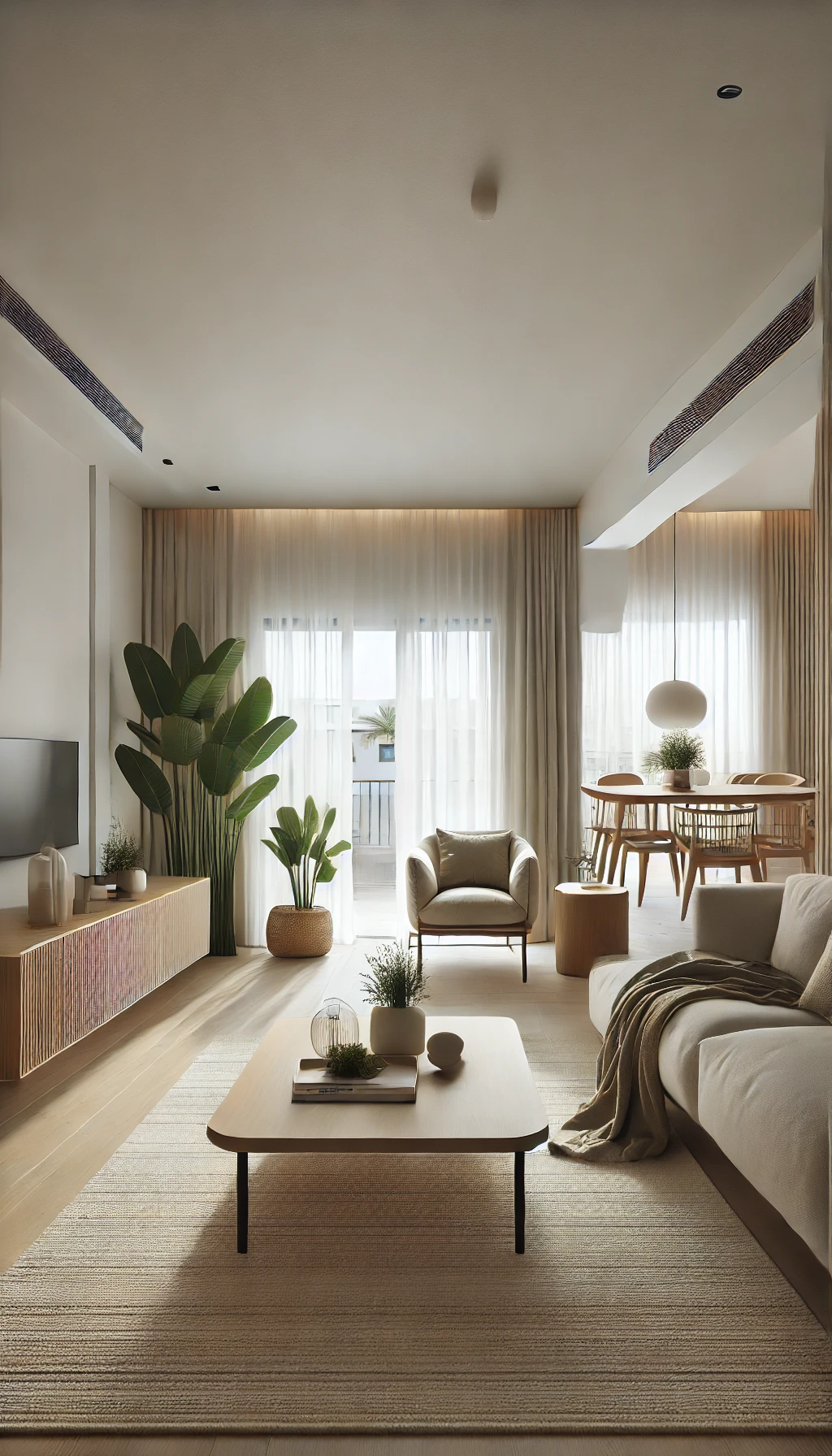 Renovación de interiores en Torrevieja, salón moderno con tonos neutros, muebles contemporáneos y luz natural